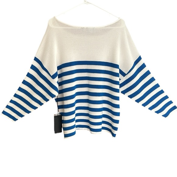 NWT Cyrus Size 1X Boxy Blue & White Nautical Stripe Sweater - Picture 2 of 8